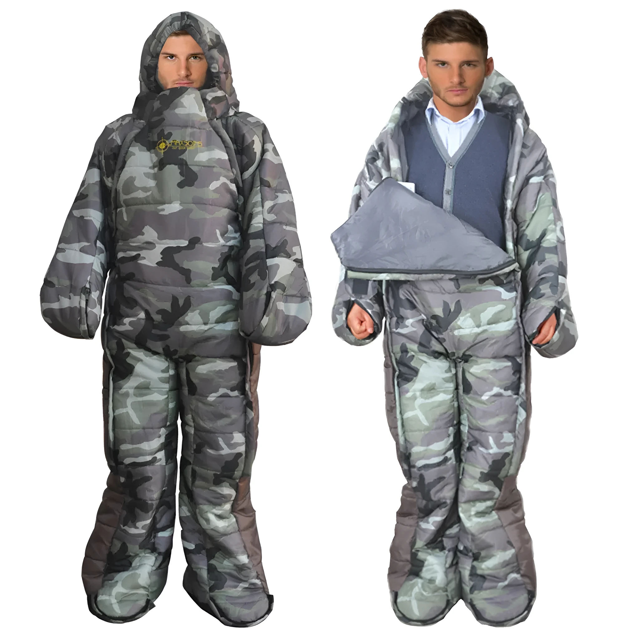 Human walking camping outdoor sleeping bag with hollow cotton fill, polyester lining, blue-grey colour, size for adults