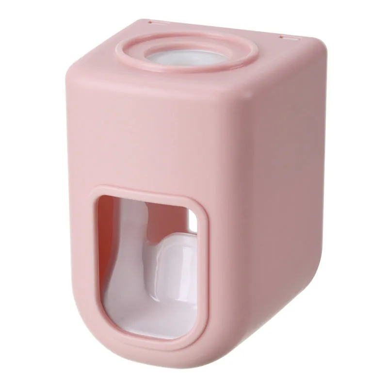 Nordic automatic toothpaste dispenser wall mounted in pink colour with compact 9x6x6cm design