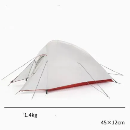 Double layer rain proof camping tent with aluminium alloy poles in sprout green colour set up outdoors