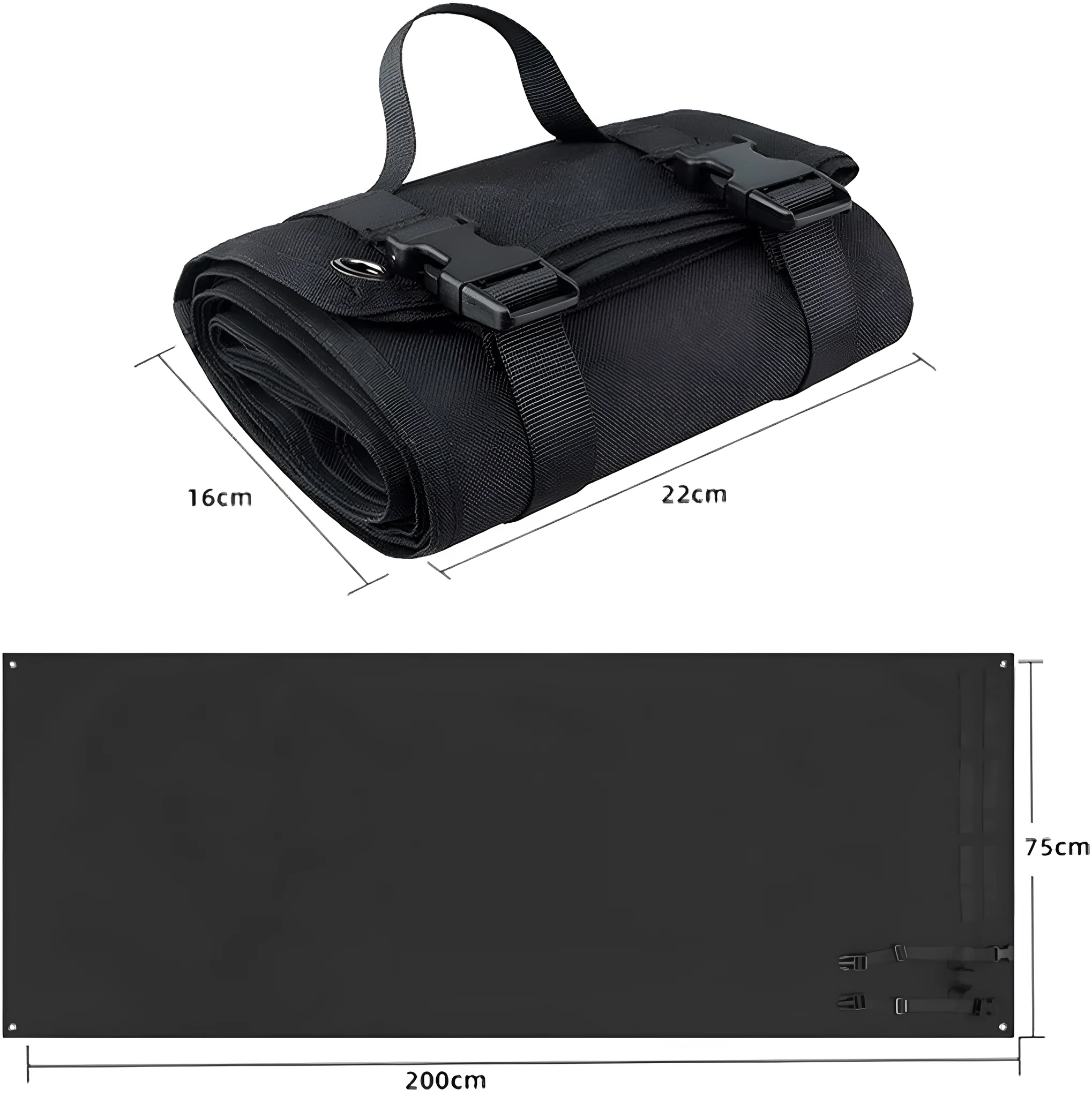 Tactical shooting mat made of waterproof Oxford cloth, 200x75cm, in army green colour, unrolled on grass