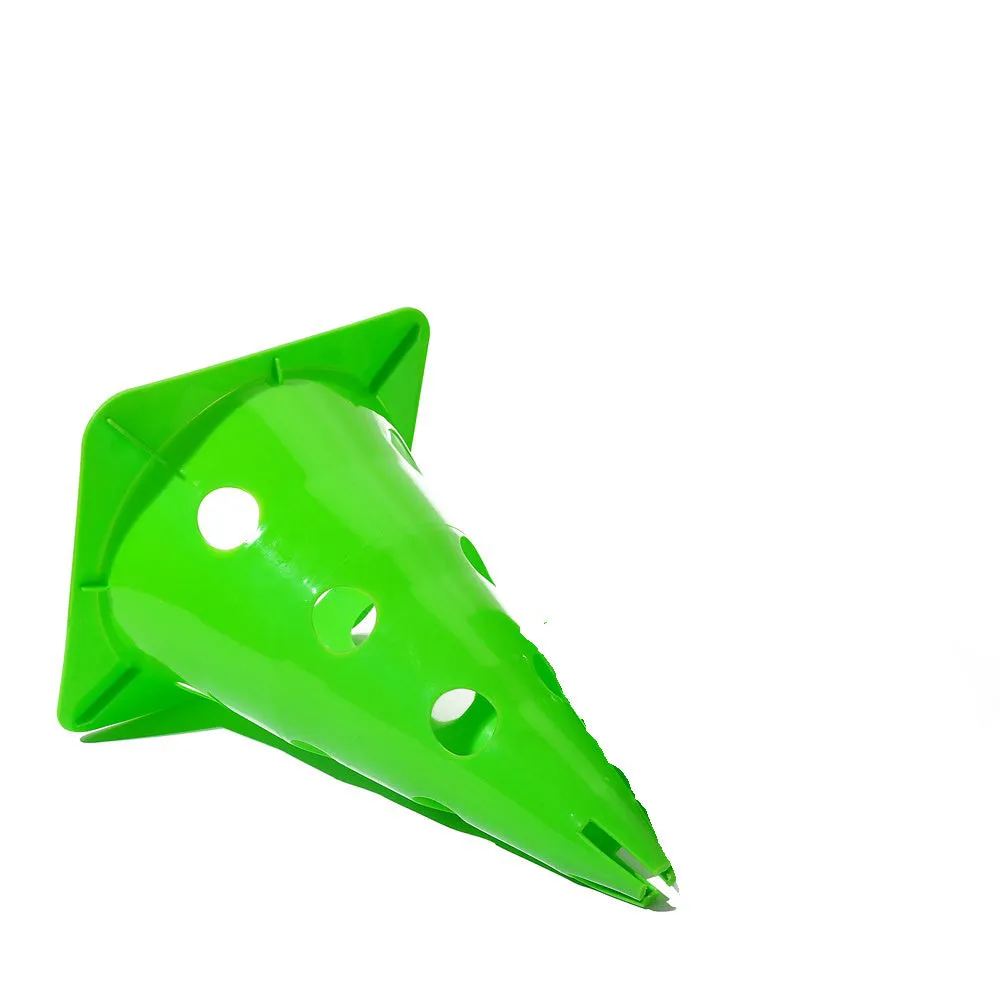 Set of 4 polyethylene football training cones 30cm height square base in blue green orange red yellow