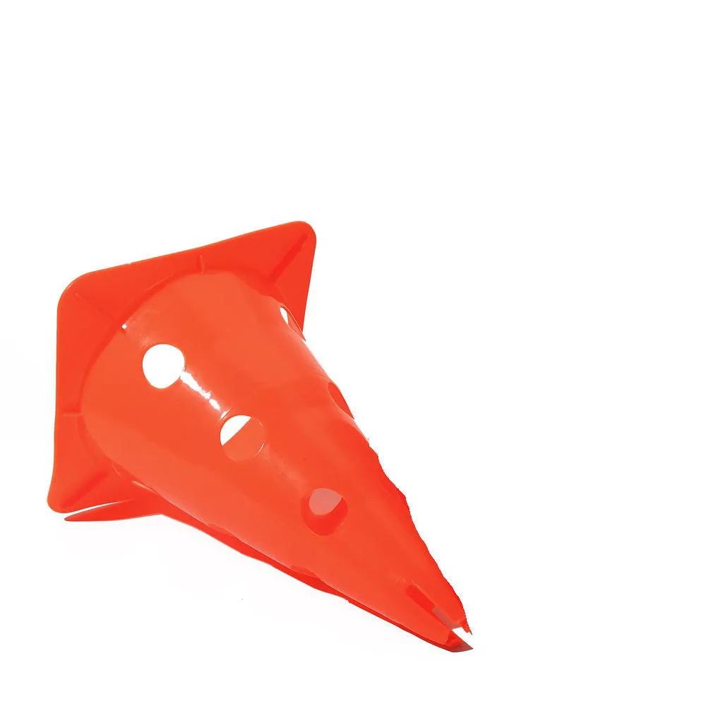 Set of 4 polyethylene football training cones 30cm height square base in blue green orange red yellow