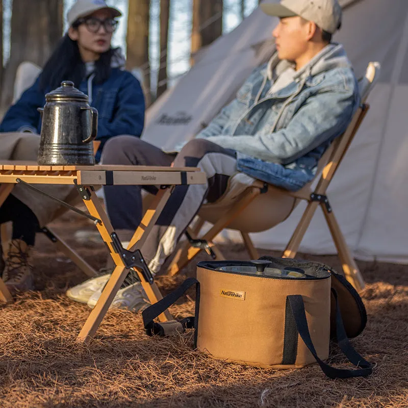 Large camping bucket storage bag in 16A thickened canvas and 600D Oxford cloth with pearl cotton lining, 38x18cm, 19.3L