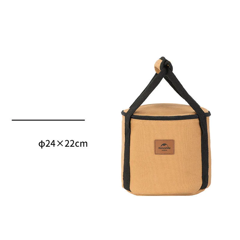 Large camping bucket storage bag in 16A thickened canvas and 600D Oxford cloth with pearl cotton lining, 38x18cm, 19.3L