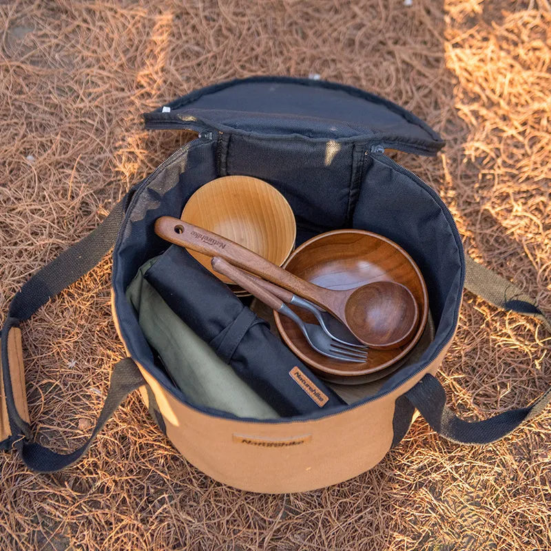 Large camping bucket storage bag in 16A thickened canvas and 600D Oxford cloth with pearl cotton lining, 38x18cm, 19.3L
