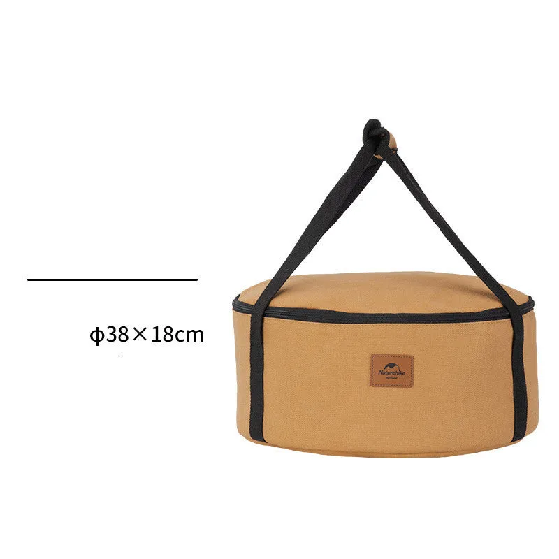 Large camping bucket storage bag in 16A thickened canvas and 600D Oxford cloth with pearl cotton lining, 38x18cm, 19.3L