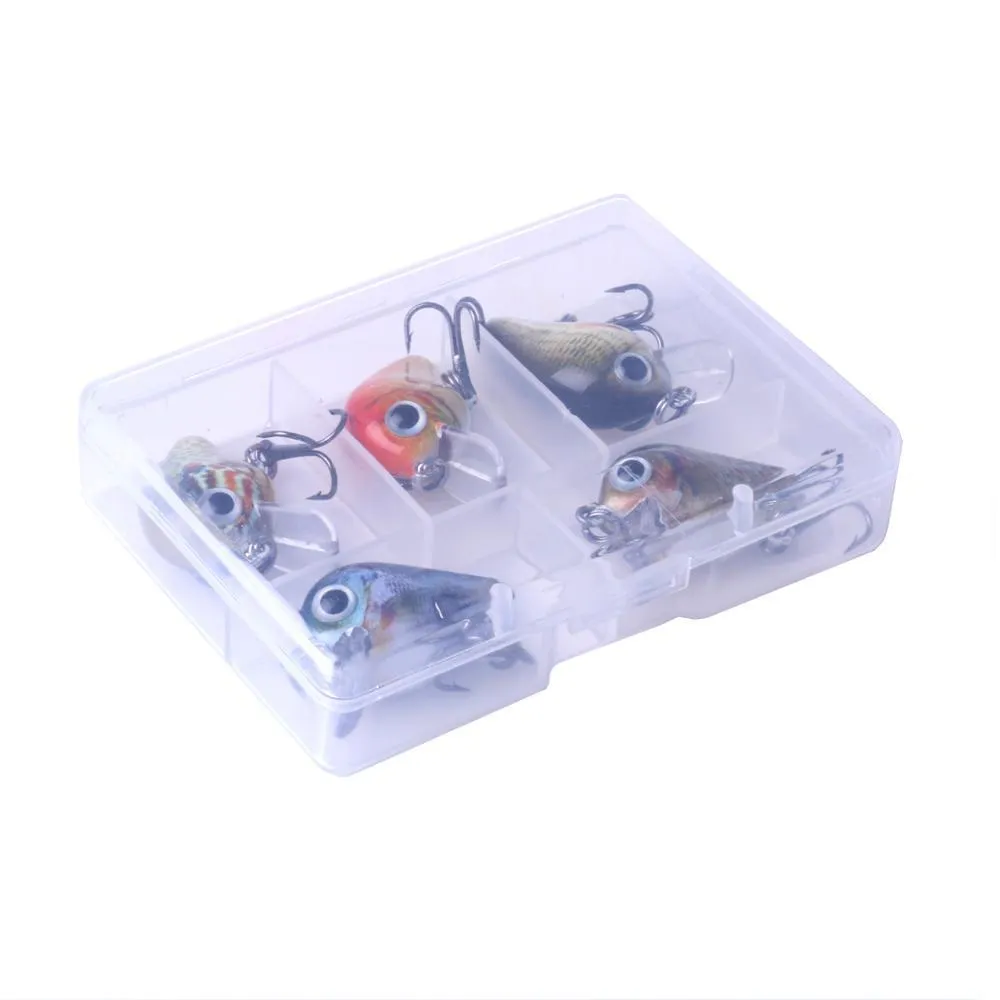 Mini crankbait fishing lures 2.7 cm 1.5 g with 3D holographic eyes and bright colours, 5-piece set in box