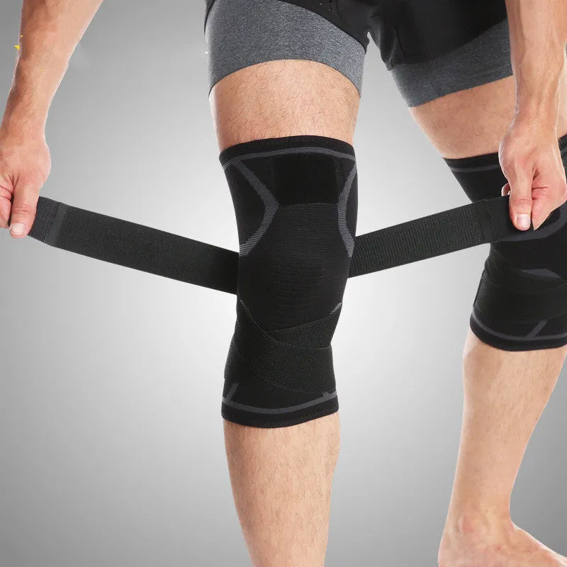 Cross strap compression knee pads for outdoor sports in black grey nylon