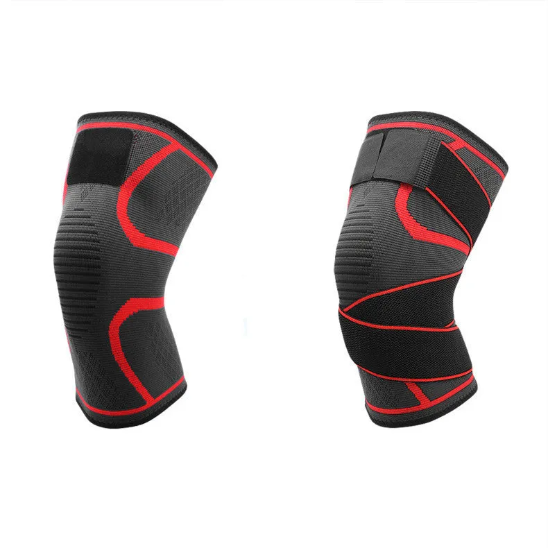 Cross strap compression knee pads for outdoor sports in black grey nylon