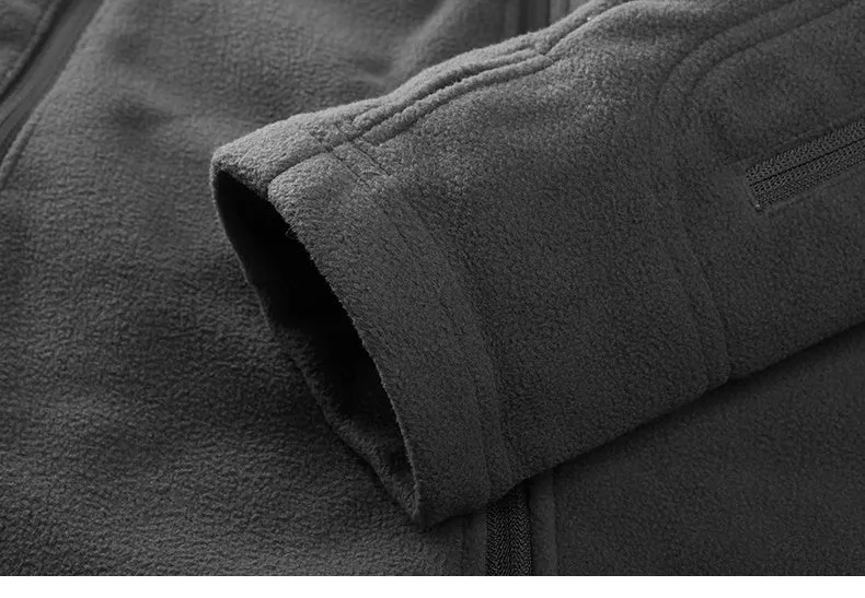 Men's thick military army fleece jacket, windproof thermal, cashmere lining, solid colour, zip front, turn-down collar