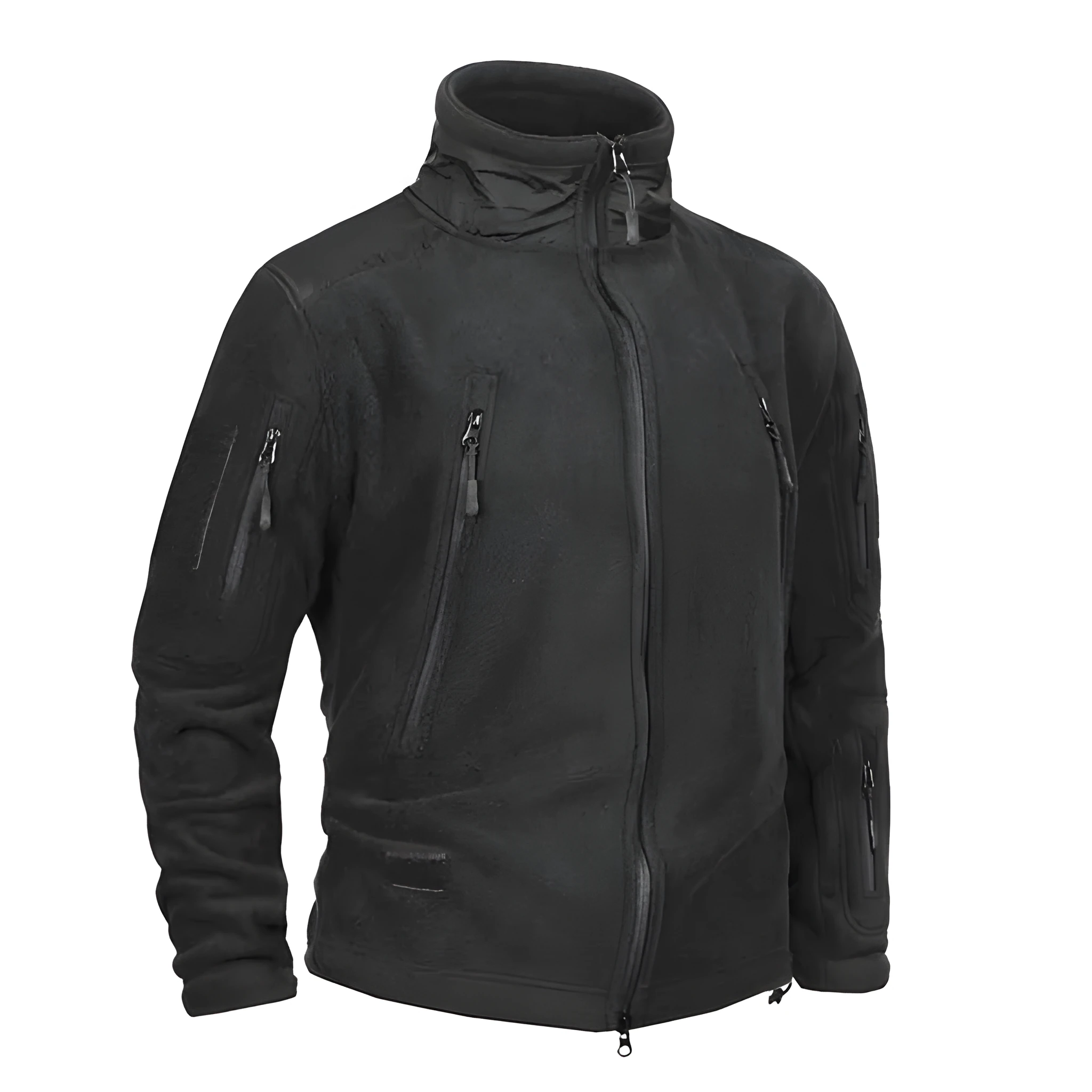 Men's thick military army fleece jacket, windproof thermal, cashmere lining, solid colour, zip front, turn-down collar
