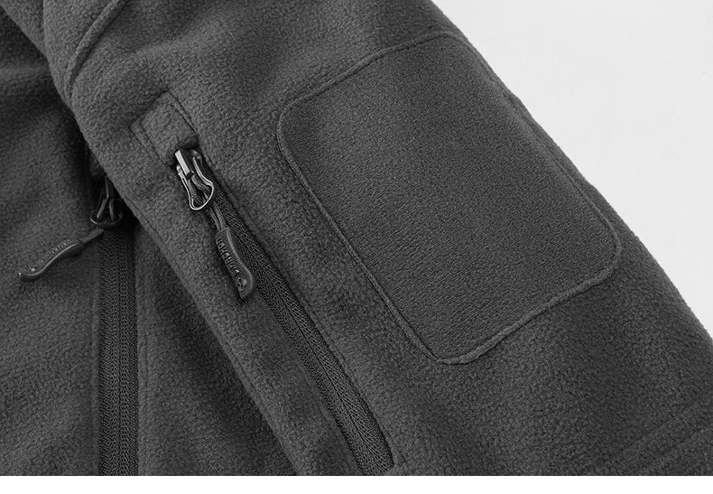 Men's thick military army fleece jacket, windproof thermal, cashmere lining, solid colour, zip front, turn-down collar