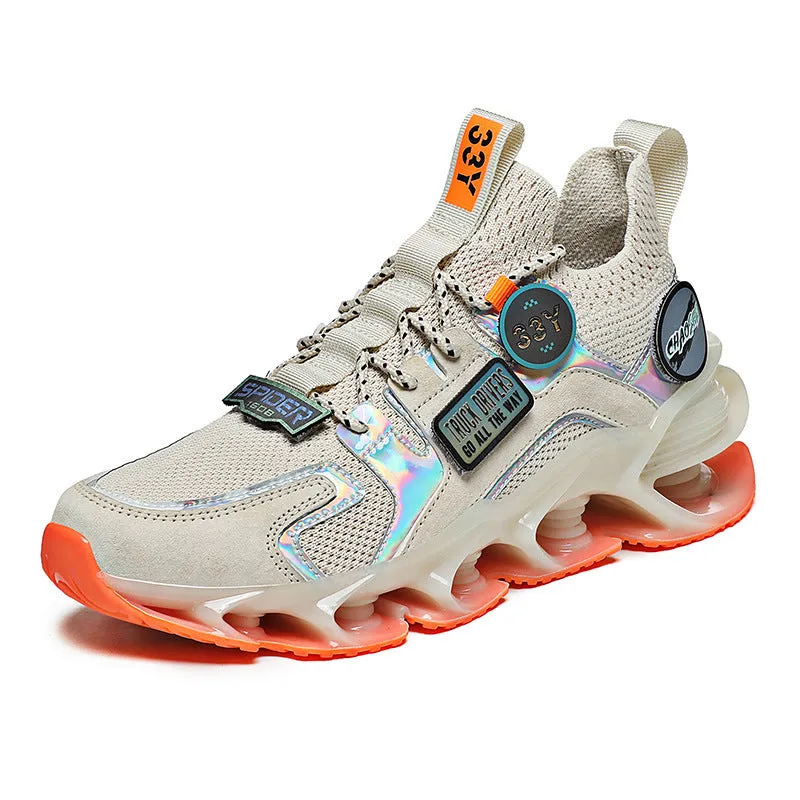 Men's hollow blade shock absorption sports shoes with breathable flying woven upper and TPU sole, colour: Black