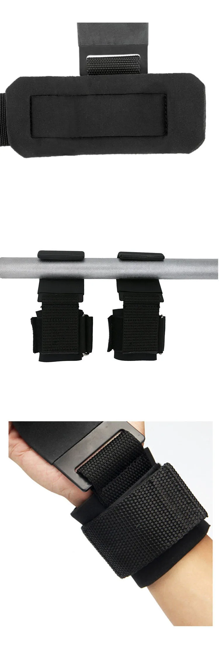 EVA power hook horizontal bar for weightlifting deadlift squat in black 37x8 cm free size pair