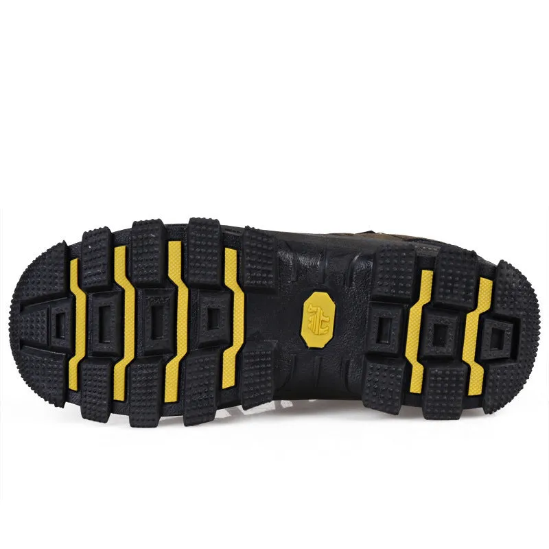 Unisex hiking shoes with TPR non-slip sole, waterproof upper, in brown orange colour on outdoor ground