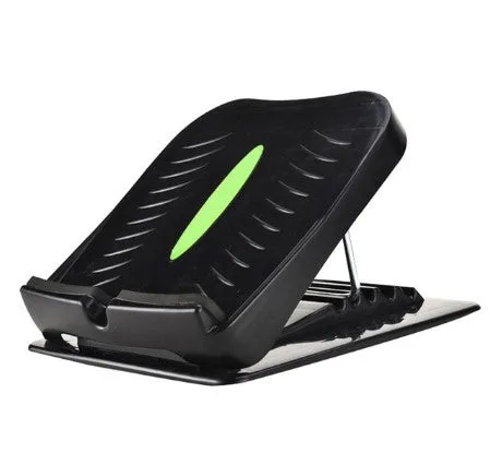 Portable black ABS calf stretching board with four adjustable incline positions on a textured surface