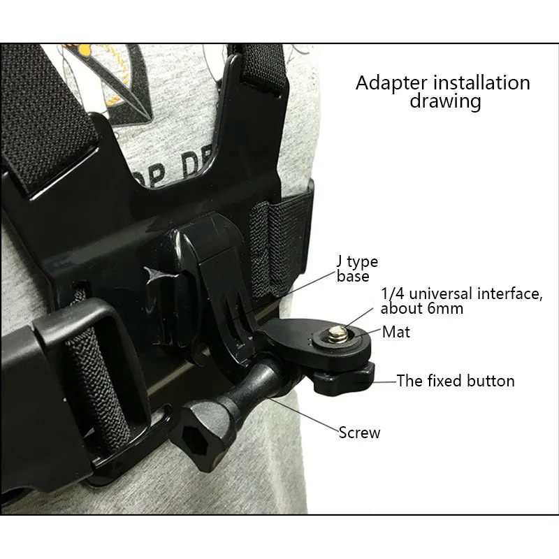 Black mobile phone chest mount harness on torso with adjustable straps and phone clip