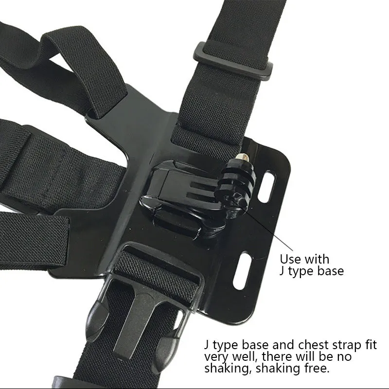 Black mobile phone chest mount harness on torso with adjustable straps and phone clip