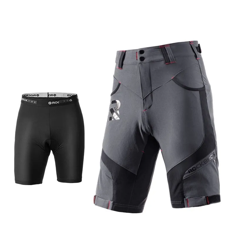 Men's quick-dry double-layer cycling shorts with sponge cushion in black on a plain background