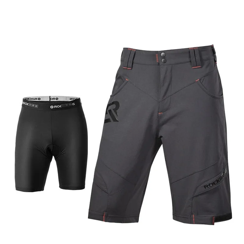 Men's quick-dry double-layer cycling shorts with sponge cushion in black on a plain background