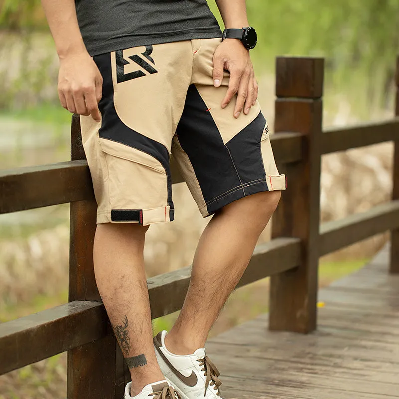 Men's quick-dry double-layer cycling shorts with sponge cushion in black on a plain background