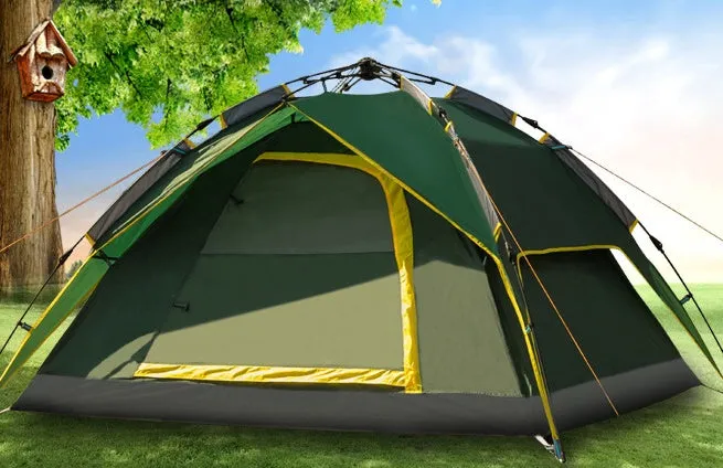 Waterproof automatic pop up tent for 3-4 people, Army Green, set up outdoors with 210x220cm dimensions