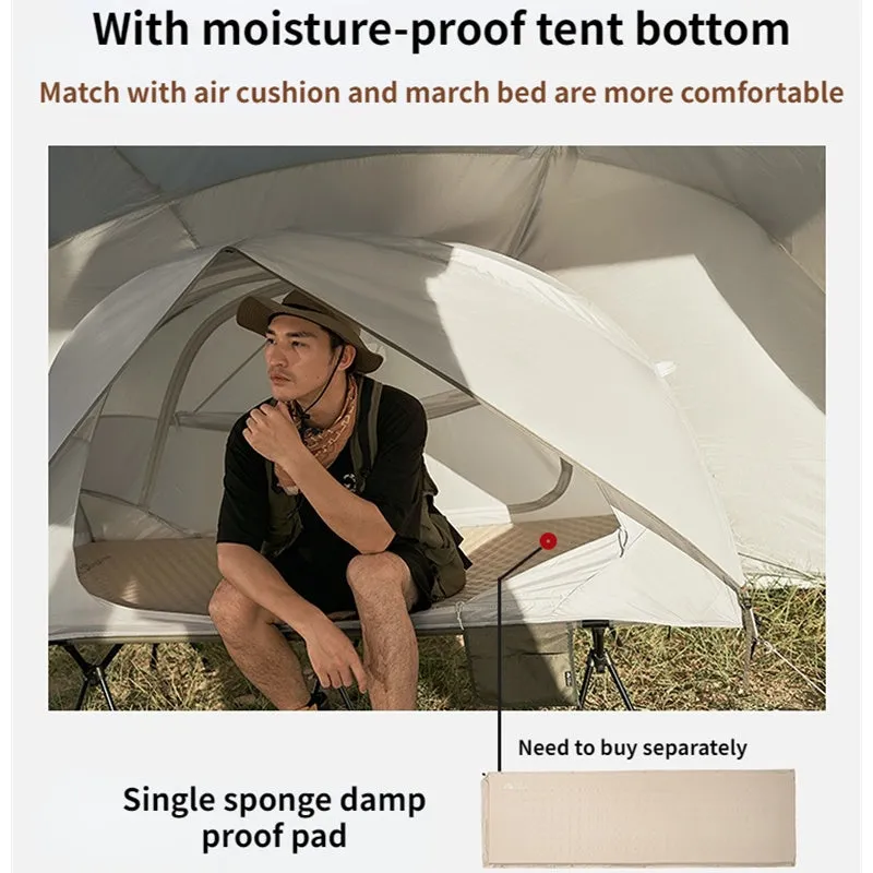Ultra-light folding white single tent with aluminium poles on grass, 2.4kg
