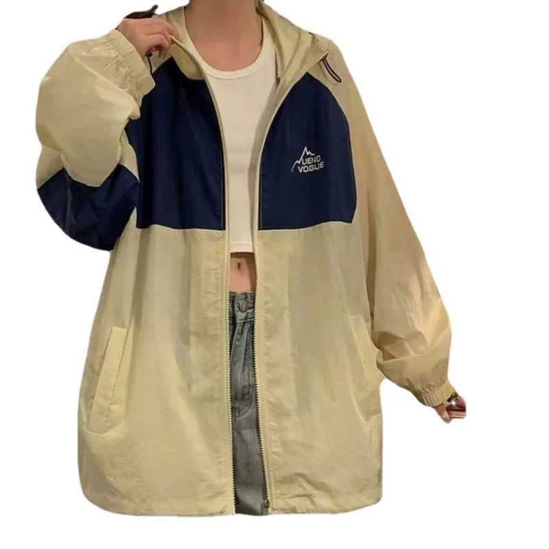 Women's loose fit sun protection top in apricot with raglan sleeves and spliced detail, polyester fabric