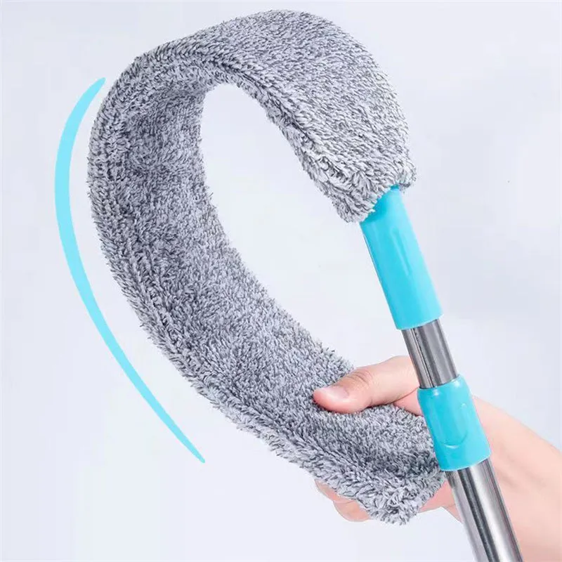 Retractable 156cm bed bottom cleaning brush with microfiber cloths and bristle head for dust removal under furniture