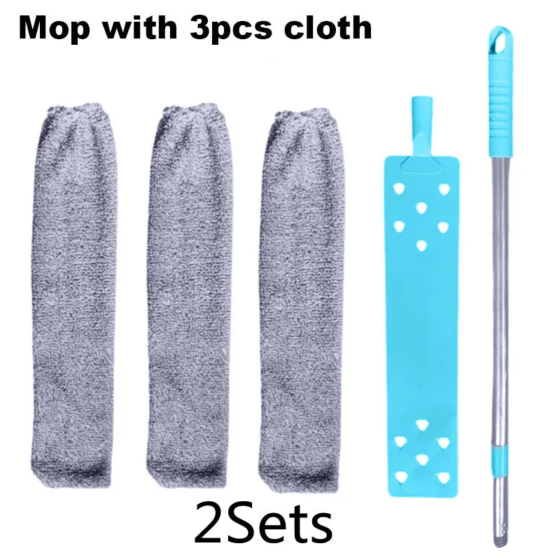 Retractable 156cm bed bottom cleaning brush with microfiber cloths and bristle head for dust removal under furniture