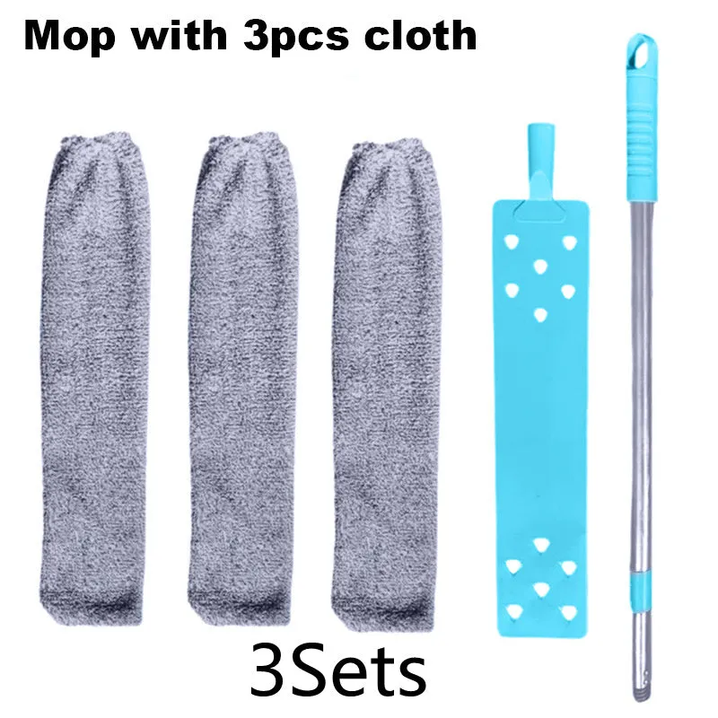 Retractable 156cm bed bottom cleaning brush with microfiber cloths and bristle head for dust removal under furniture