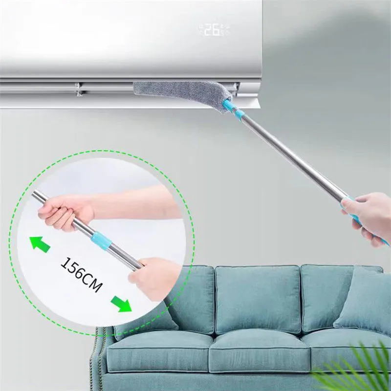 Retractable 156cm bed bottom cleaning brush with microfiber cloths and bristle head for dust removal under furniture