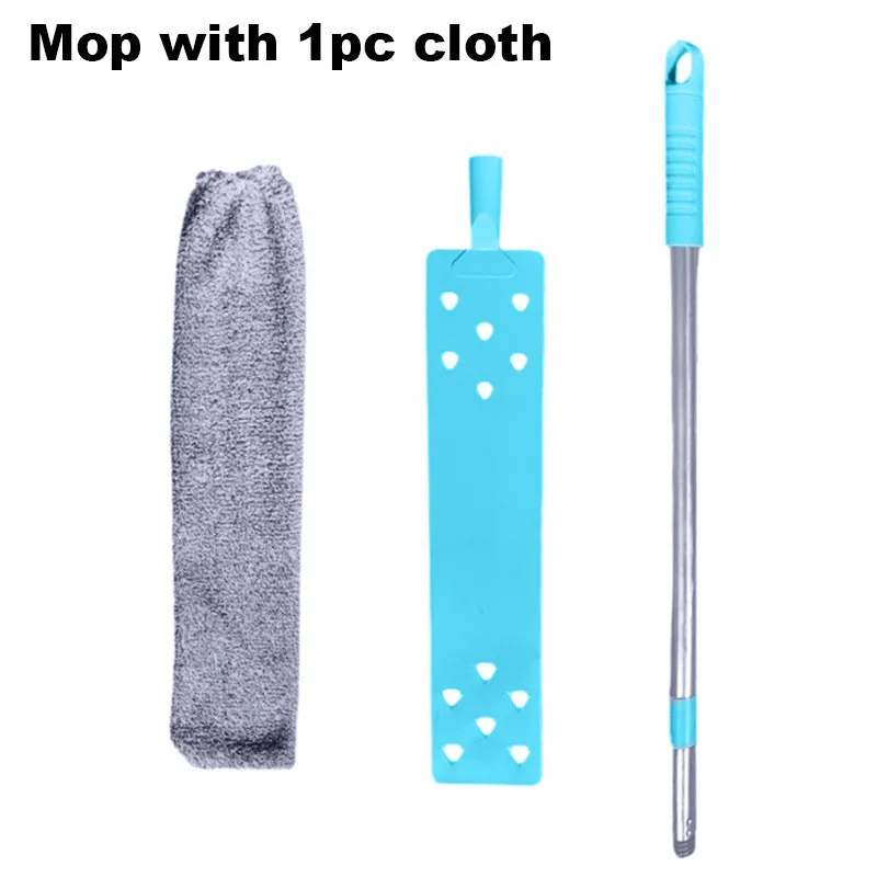 Retractable 156cm bed bottom cleaning brush with microfiber cloths and bristle head for dust removal under furniture