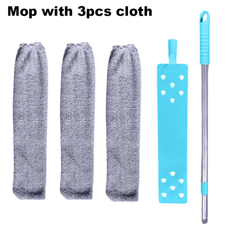 Retractable 156cm bed bottom cleaning brush with microfiber cloths and bristle head for dust removal under furniture