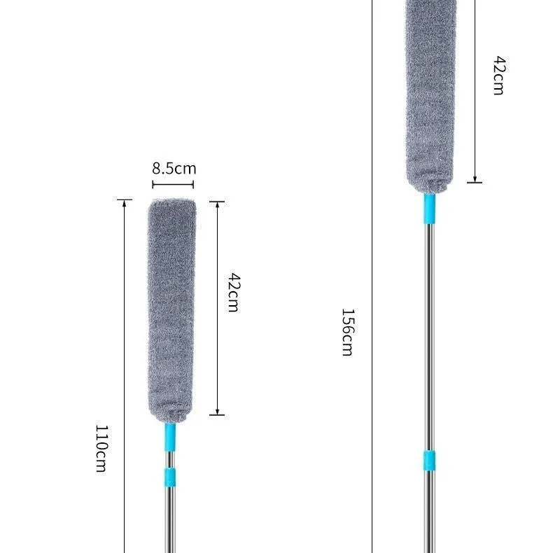 Retractable 156cm bed bottom cleaning brush with microfiber cloths and bristle head for dust removal under furniture