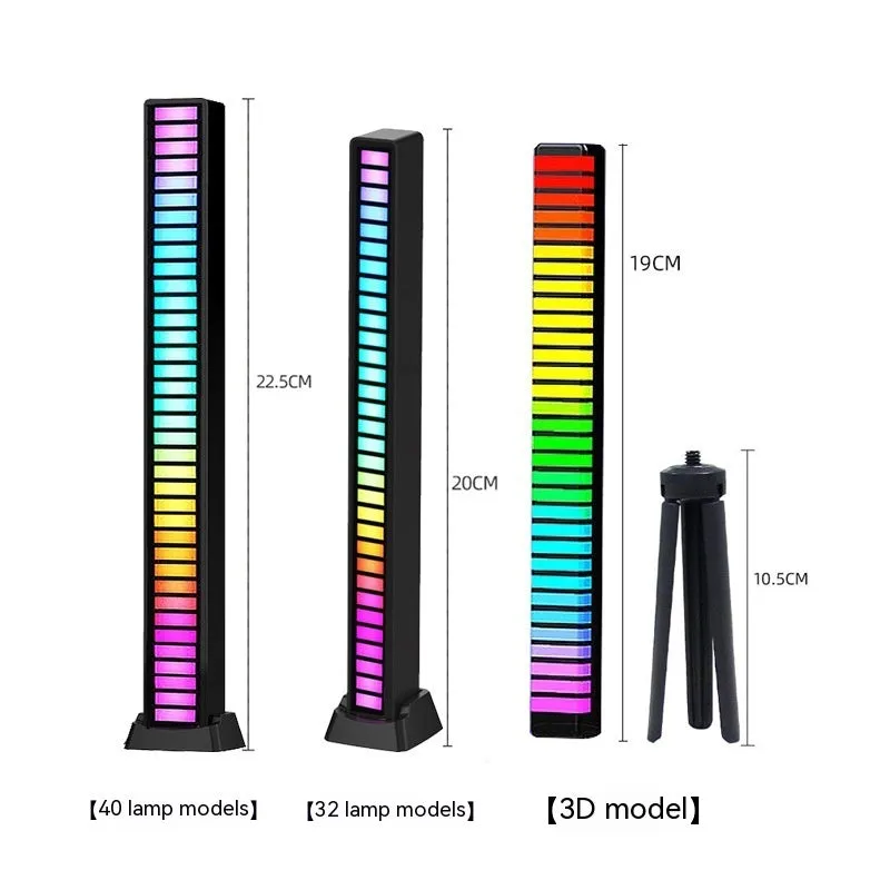LED sound control light bar with RGB ambient pickup, USB powered, black finish, 32 lights, on a desk next to a laptop