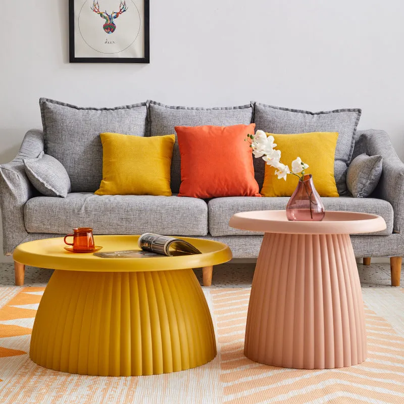 Plastic mushroom small coffee table in pink, 50x45cm, modern simple style for living room or balcony