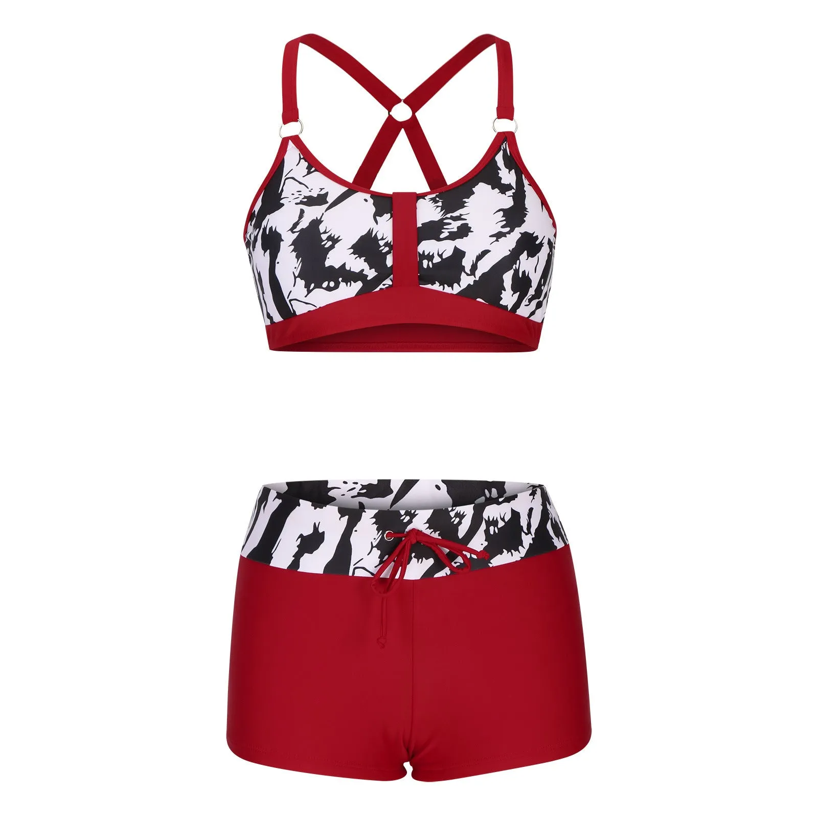 Women's floral printed bikini swimsuit set with bra top and shorts