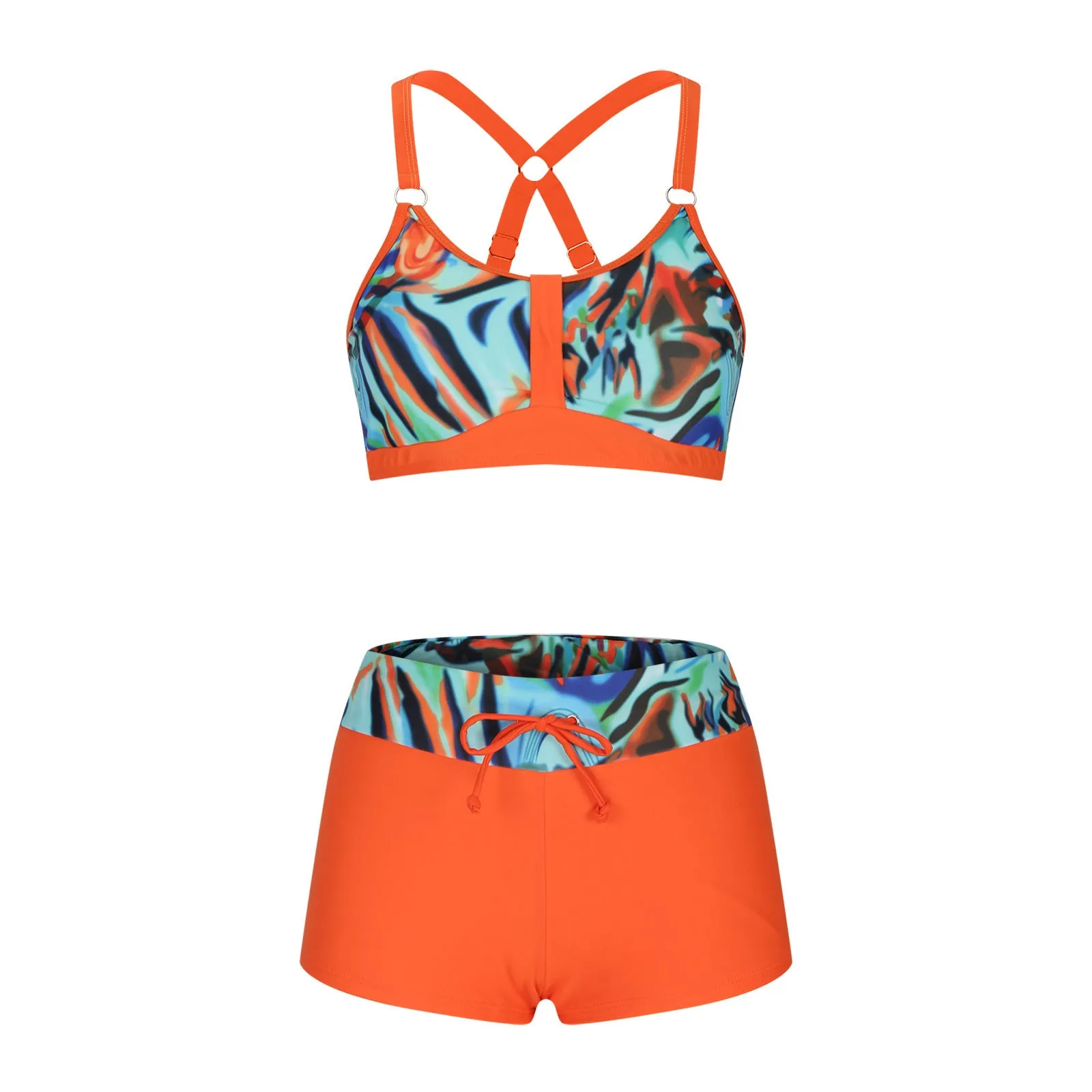 Women's floral printed bikini swimsuit set with bra top and shorts