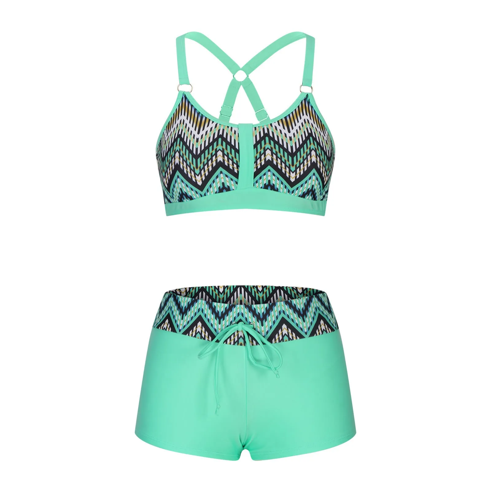 Women's floral printed bikini swimsuit set with bra top and shorts