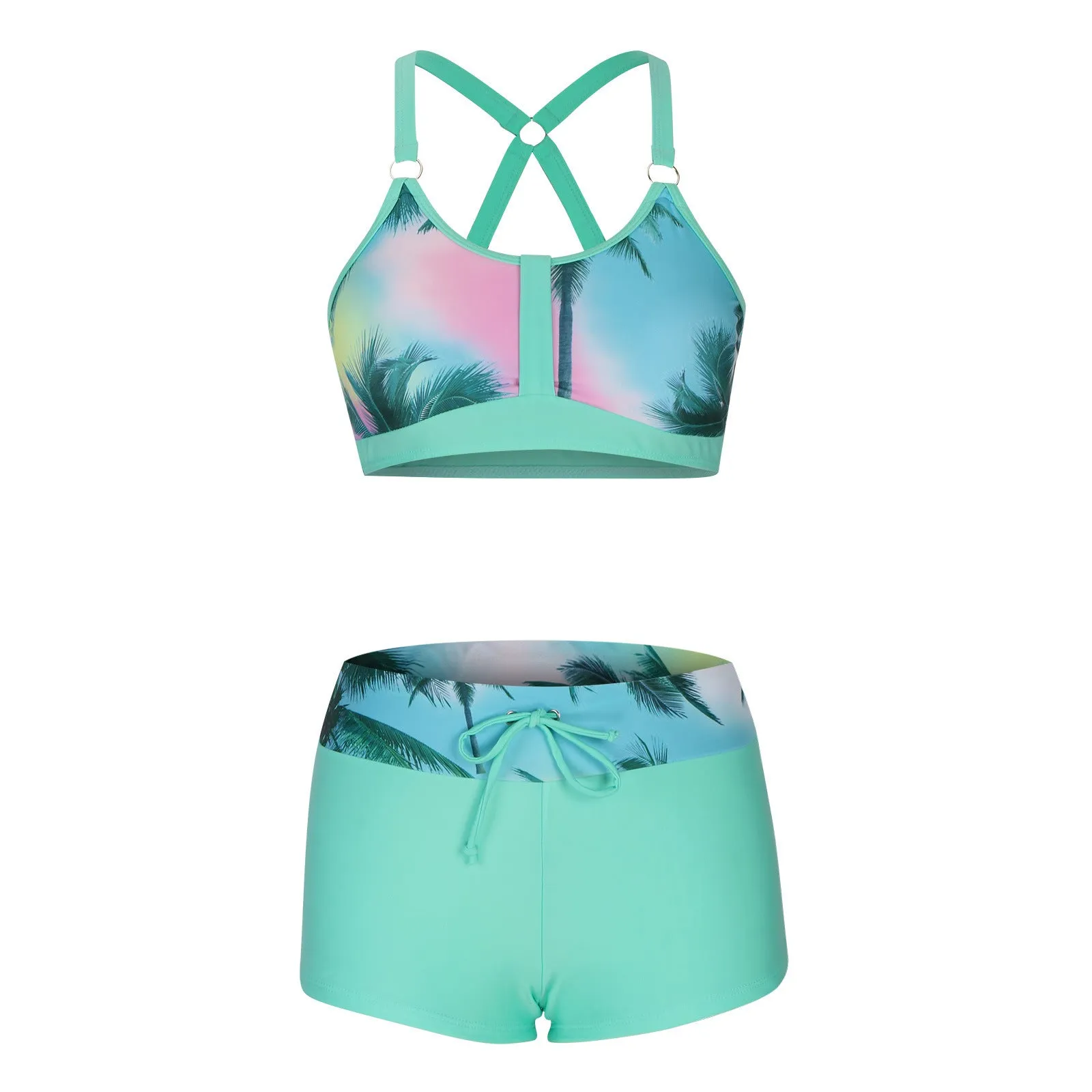 Women's floral printed bikini swimsuit set with bra top and shorts