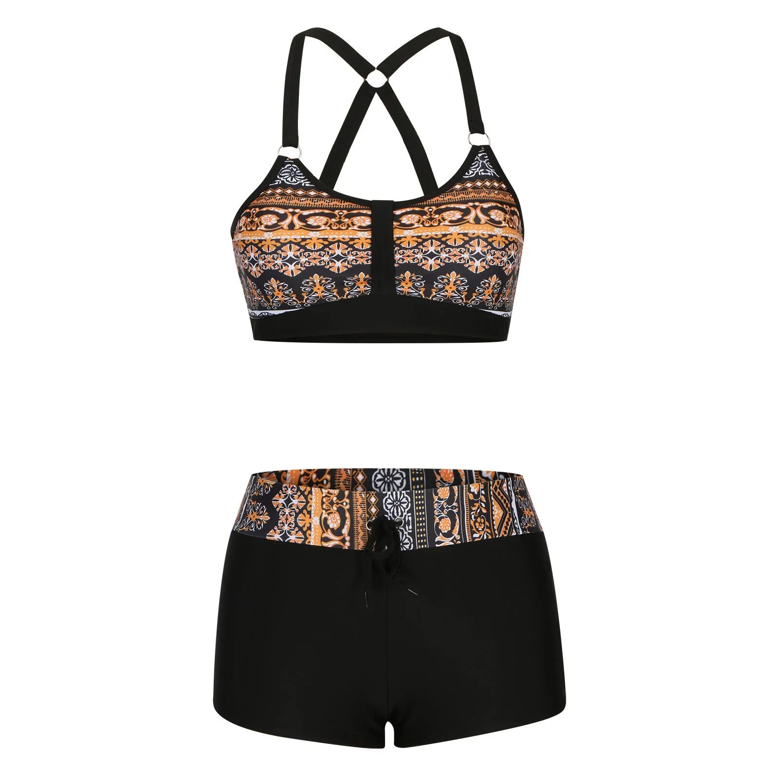 Women's floral printed bikini swimsuit set with bra top and shorts