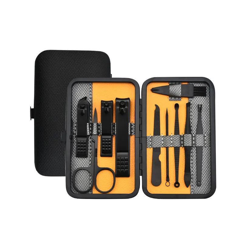 Red 36-piece manicure nail care kit with stainless steel tools in a PU leather case