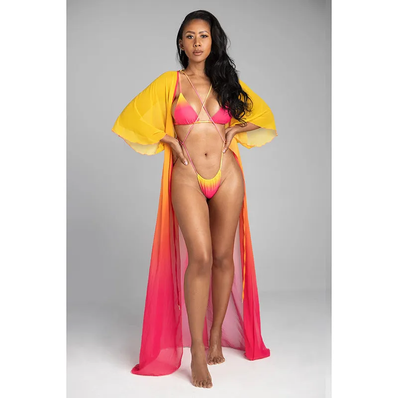 Sexy gradient two-piece split swimsuit backless polyester bikini with removable padding in swimsuit colour