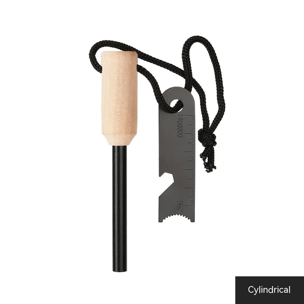 Portable outdoor flint survival tool with sparkstone, cylindrical style