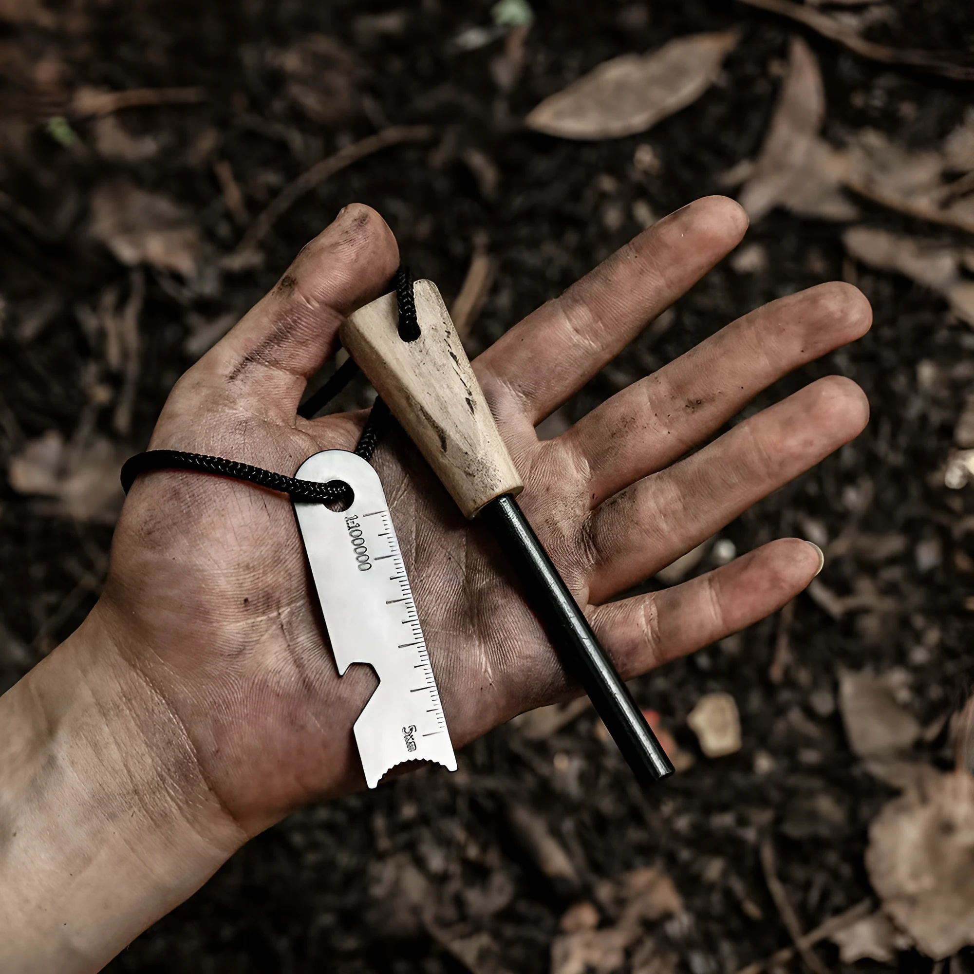 Portable outdoor flint survival tool with sparkstone, cylindrical style