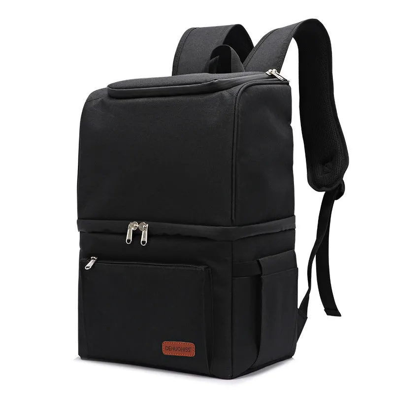 Blue double layer insulated waterproof picnic backpack with 22L capacity and ice pack compartment.