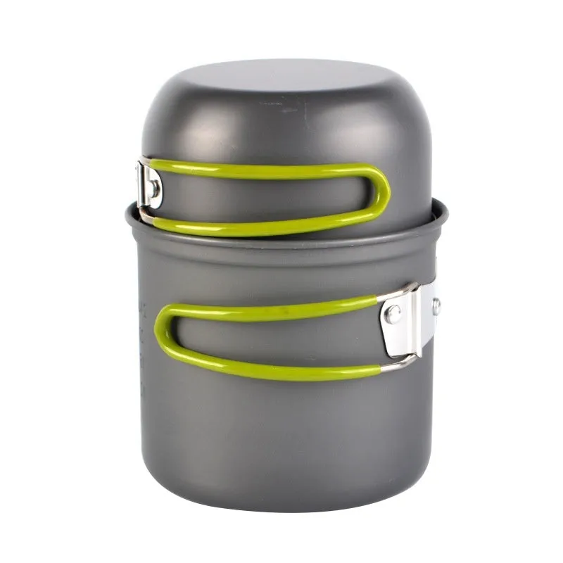 Green DS-101 camping cookware small aluminium pot with lid and mesh bag