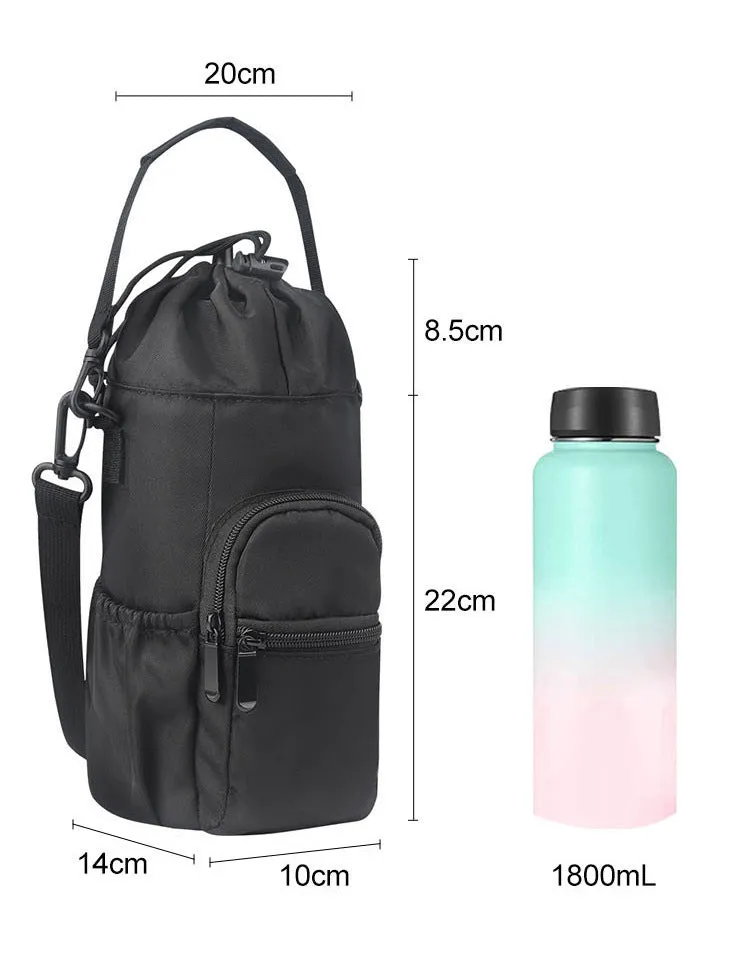 Cloth canvas water bottle pouch crossbody bag in black, green, or pink colours