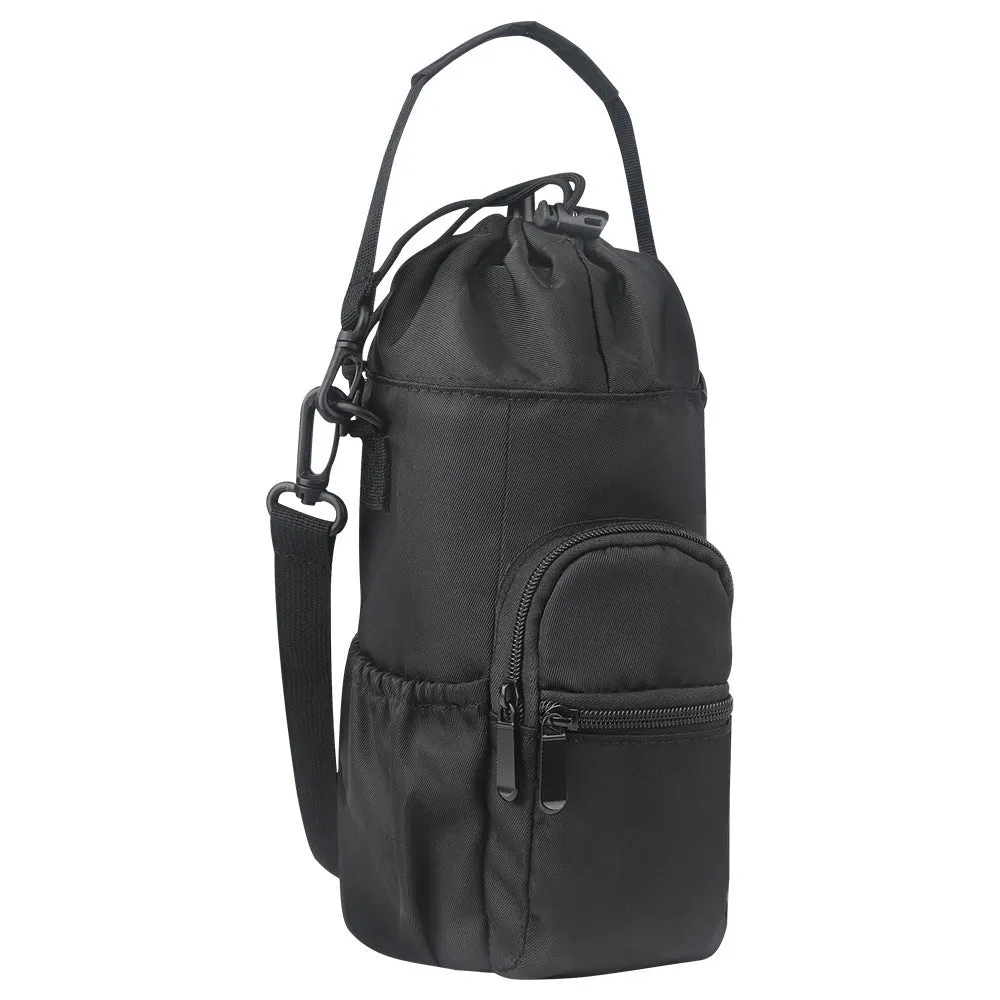 Cloth canvas water bottle pouch crossbody bag in black, green, or pink colours